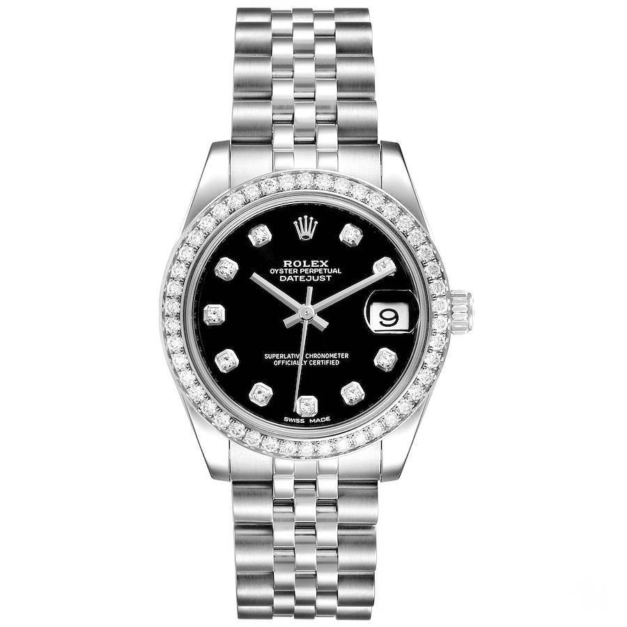 Rolex Datejust Midsize 31 Stahl Weißgold Diamant Uhr 178384 Box Karte. Offiziell zertifiziertes Chronometerwerk mit automatischem Aufzug. Austerngehäuse aus Edelstahl mit einem Durchmesser von 31,0 mm. Rolex-Logo auf einer Krone. Original Rolex