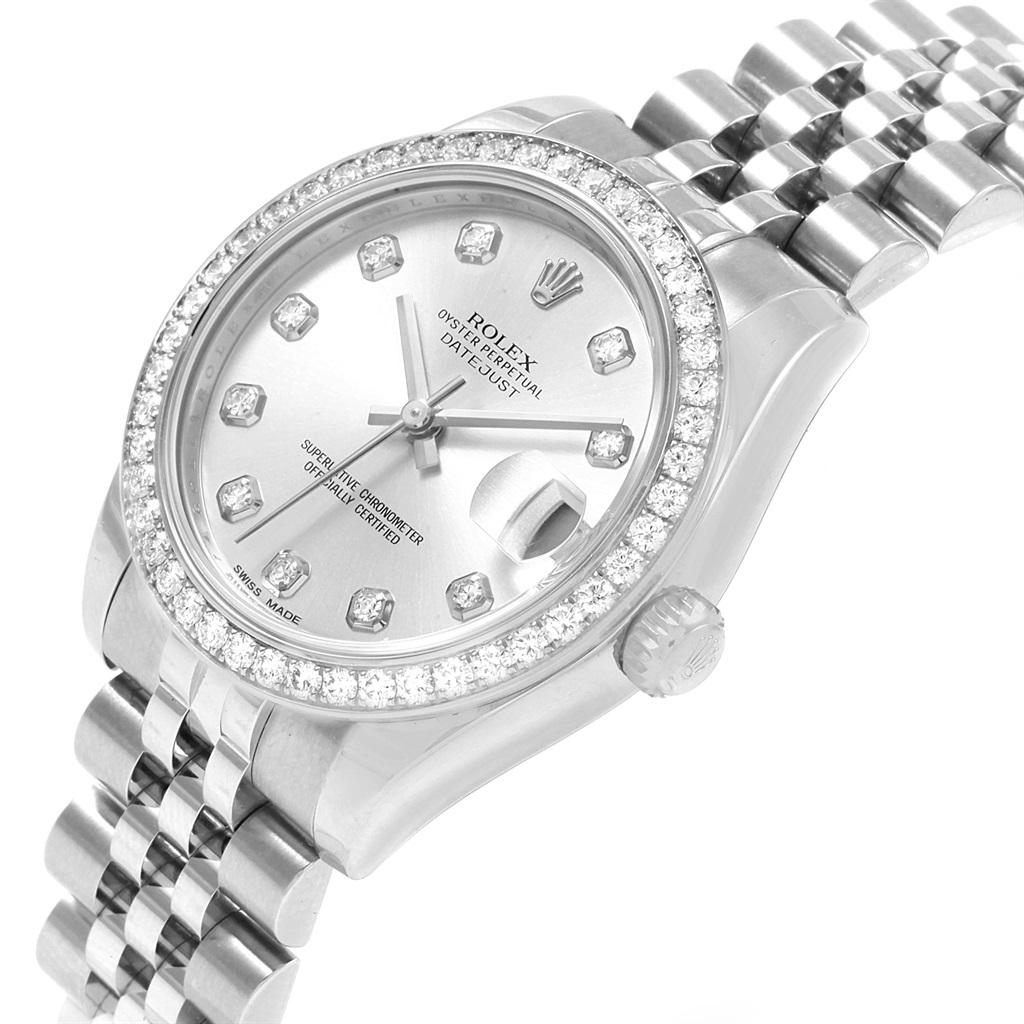 Rolex Datejust Midsize 31 Steel White Gold Diamond Watch 178384 Box Card 3