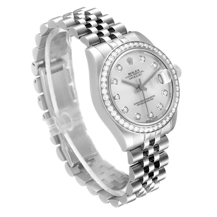 Rolex Datejust Midsize 31 Steel White Gold Diamond Watch 178384 In Excellent Condition For Sale In Atlanta, GA