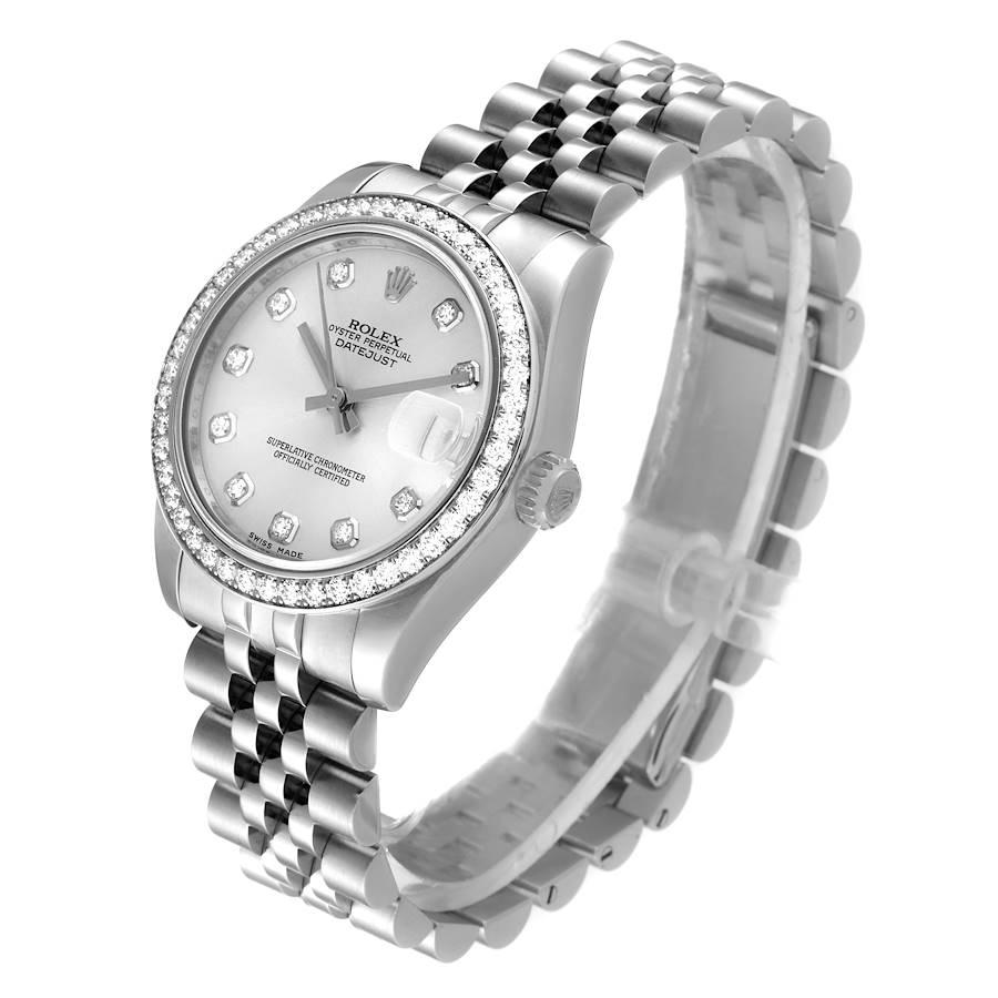 Women's Rolex Datejust Midsize 31 Steel White Gold Diamond Watch 178384 For Sale