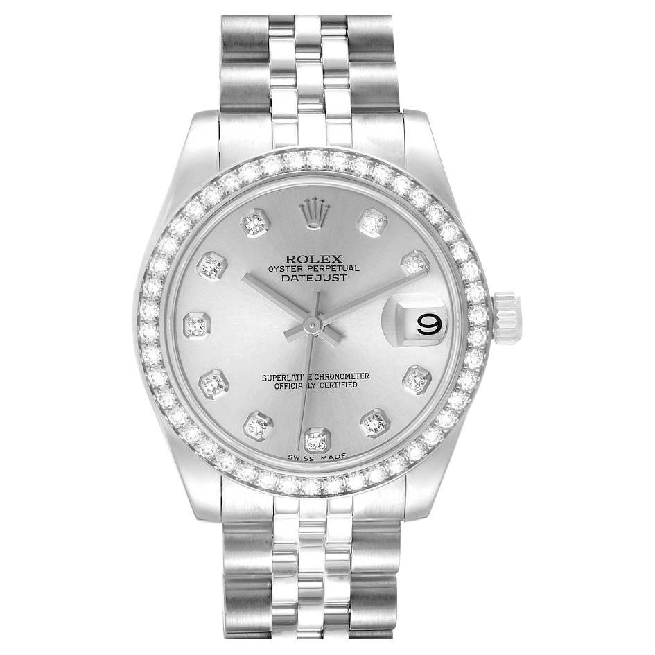 Rolex Datejust Midsize 31 Steel White Gold Diamond Watch 178384 For Sale