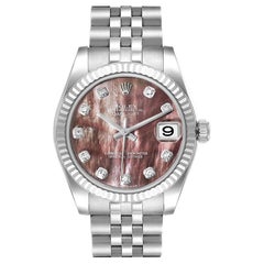 Rolex Datejust Midsize 31 Steel White Gold MOP Diamond Watch 178274 Box Card
