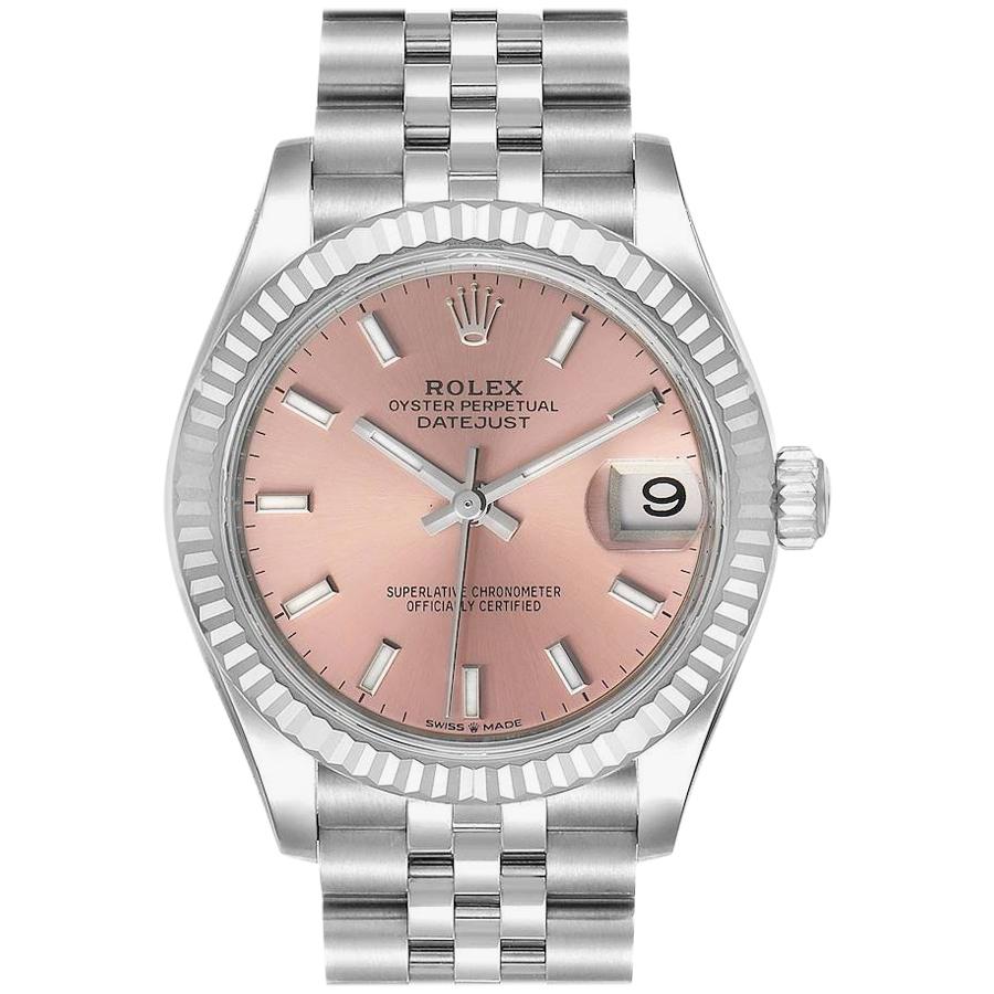 Rolex Datejust Midsize 31 Steel White Gold Pink Dial Watch 278274 Unworn For Sale