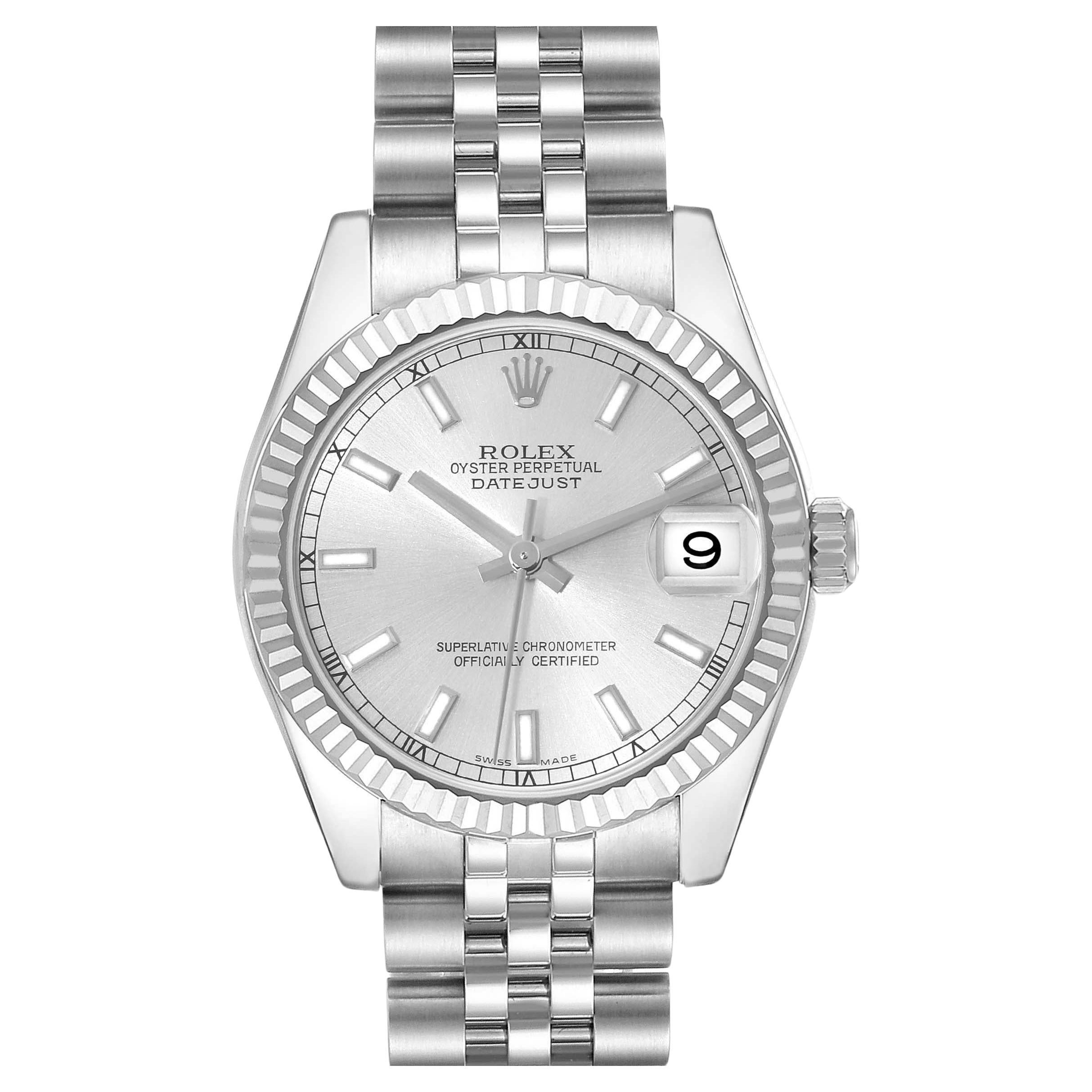 Rolex Datejust Midsize 31 Steel White Gold Silver Dial Ladies Watch 178274 For Sale