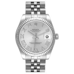 Rolex Datejust Midsize 31 Steel White Gold Silver Roman Dial Ladies Watch 178274