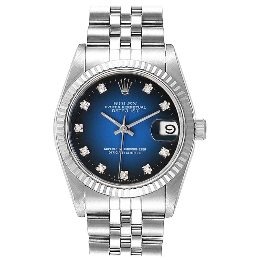 Rolex Datejust Midsize 31 Steel White Gold Vignette Diamond Watch 68274 For Sale