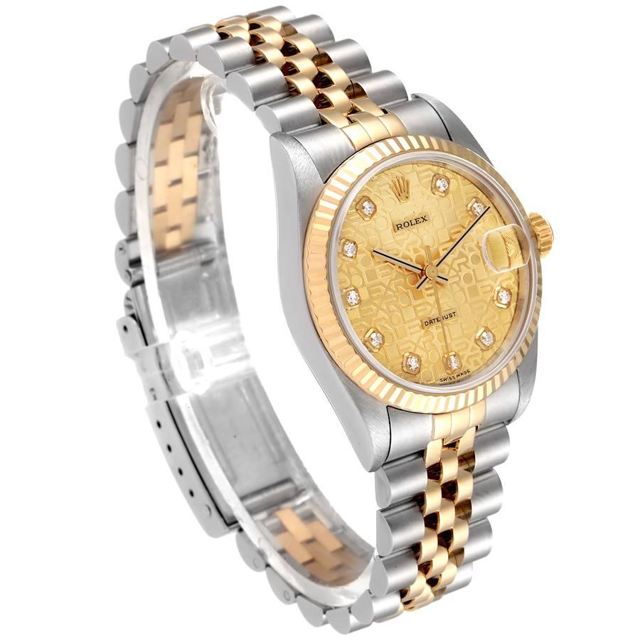 Rolex Datejust Midsize 31 Steel Yellow Gold Diamond Ladies Watch 68273 In Excellent Condition For Sale In Atlanta, GA