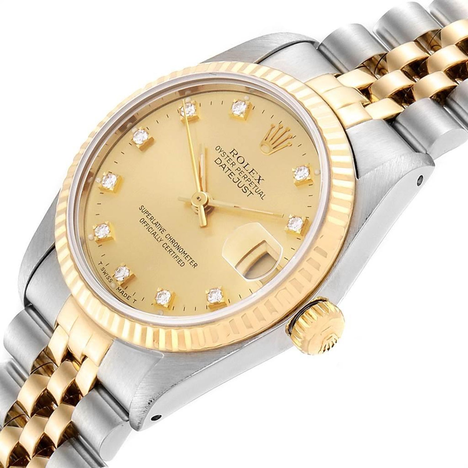 Rolex Datejust Midsize 31 Steel Yellow Gold Diamond Ladies Watch 68273 For Sale At 1stdibs