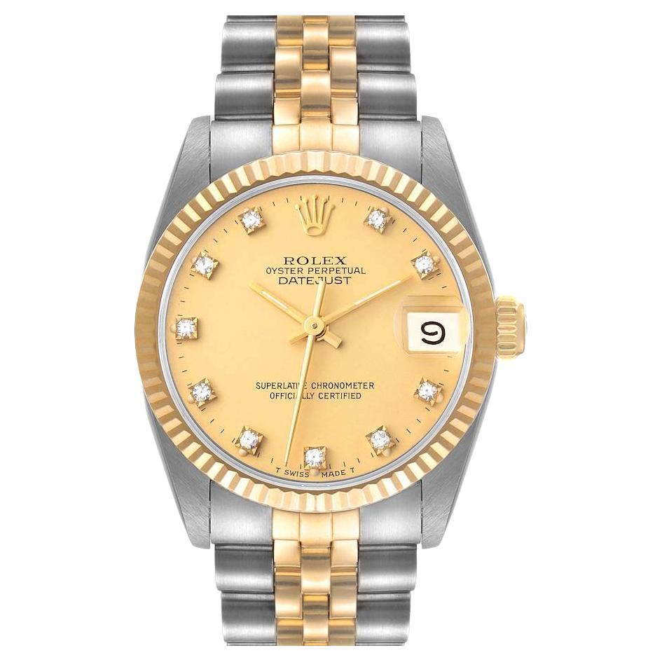 Rolex Datejust Midsize 31 Steel Yellow Gold Diamond Ladies Watch 68273 For Sale