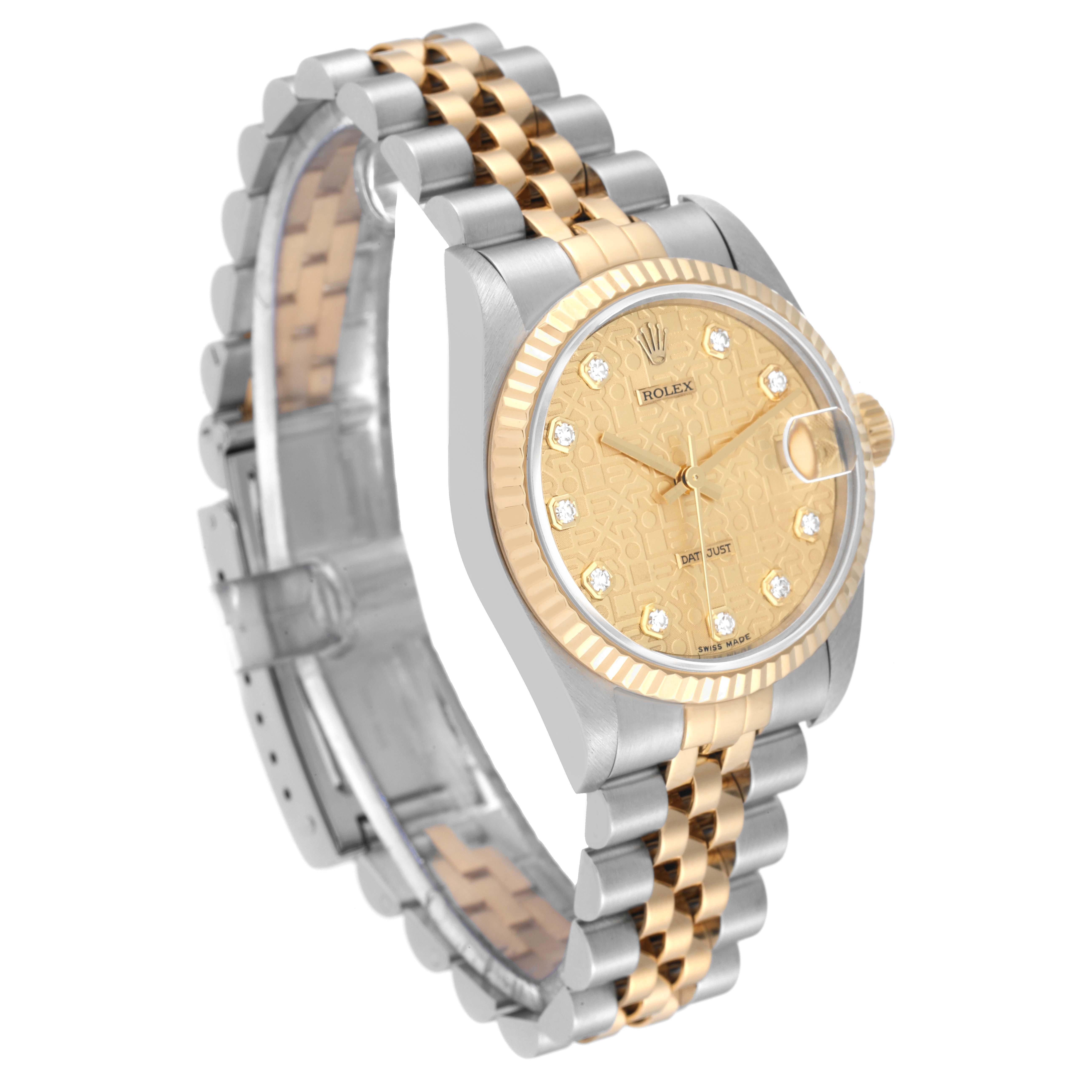 Rolex Datejust Midsize 31 Steel Yellow Gold Diamond Ladies Watch 78273 In Good Condition In Atlanta, GA