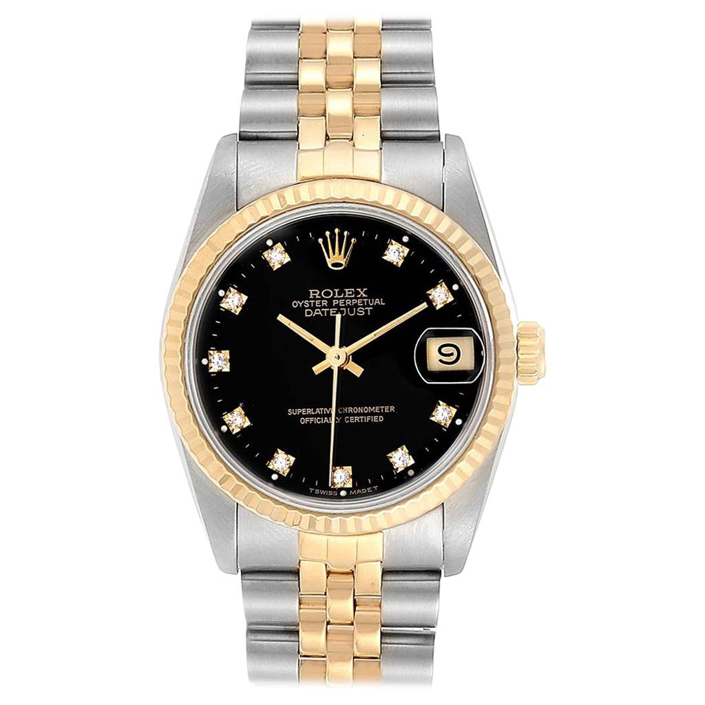 Rolex Datejust Midsize 31 Steel Yellow Gold Diamond Watch 68273 Box Paper