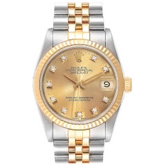 Retro Rolex Datejust Midsize 31 Steel Yellow Gold Diamond Watch 68273 Box Papers