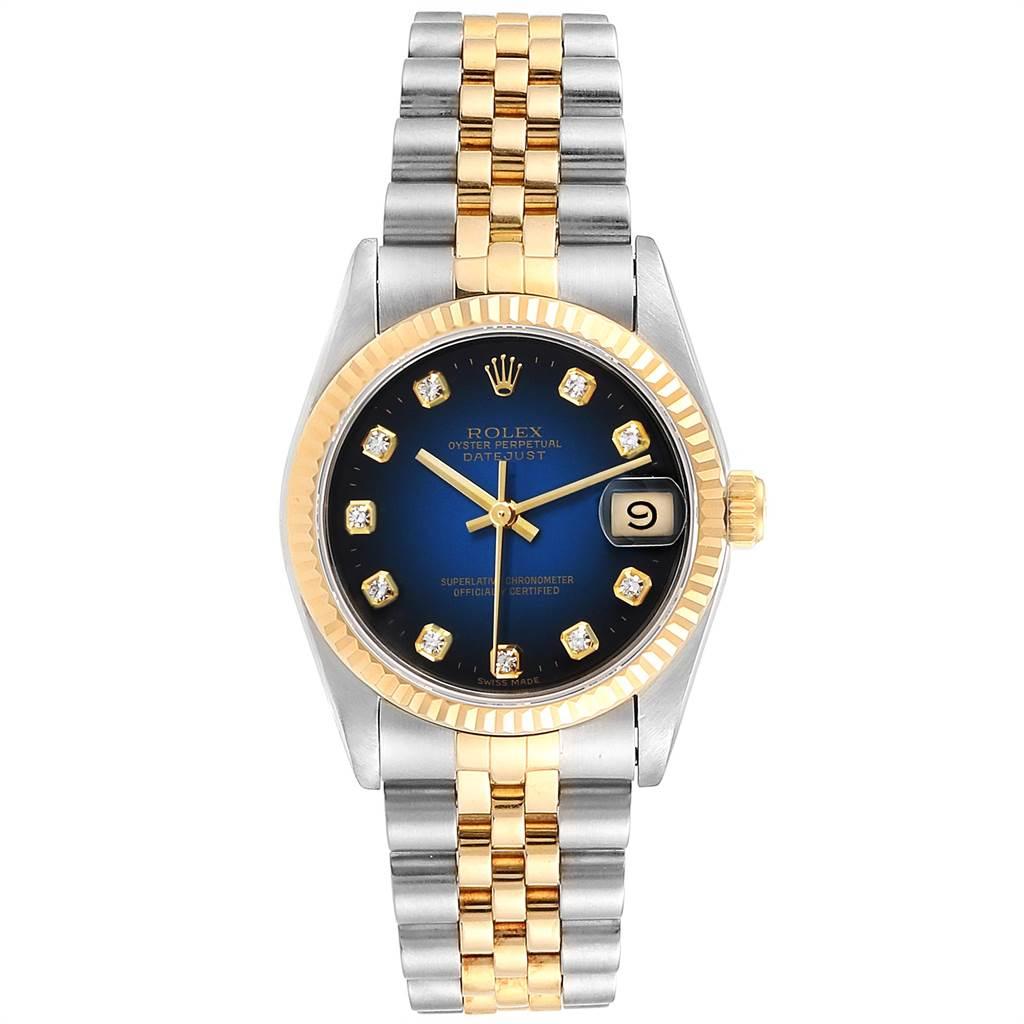 Rolex Datejust Midsize 31 Steel Yellow Gold Vignette Diamond Watch 68273 In Excellent Condition For Sale In Atlanta, GA