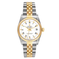 Rolex Datejust Midsize 31 Steel Yellow Gold White Dial Ladies Watch 68273