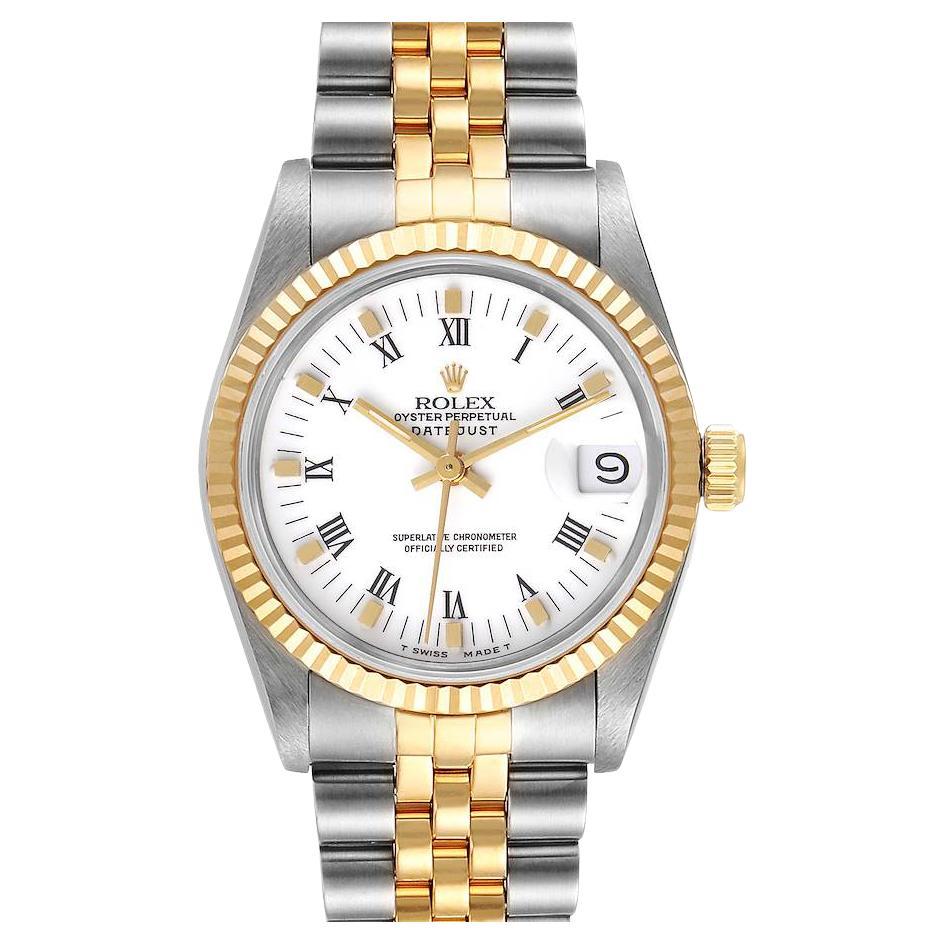 Rolex Datejust Midsize 31 Steel Yellow Gold White Dial Ladies Watch 68273 For Sale