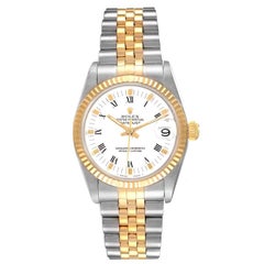 Rolex Datejust Midsize Steel Yellow Gold White Dial Watch 68273 Box Papers
