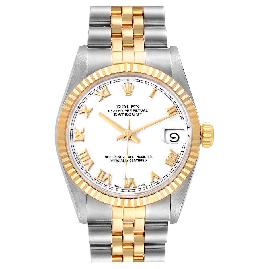 Rolex Datejust Midsize 31 White Dial Steel Yellow Gold Watch 68273 Box Papers For Sale
