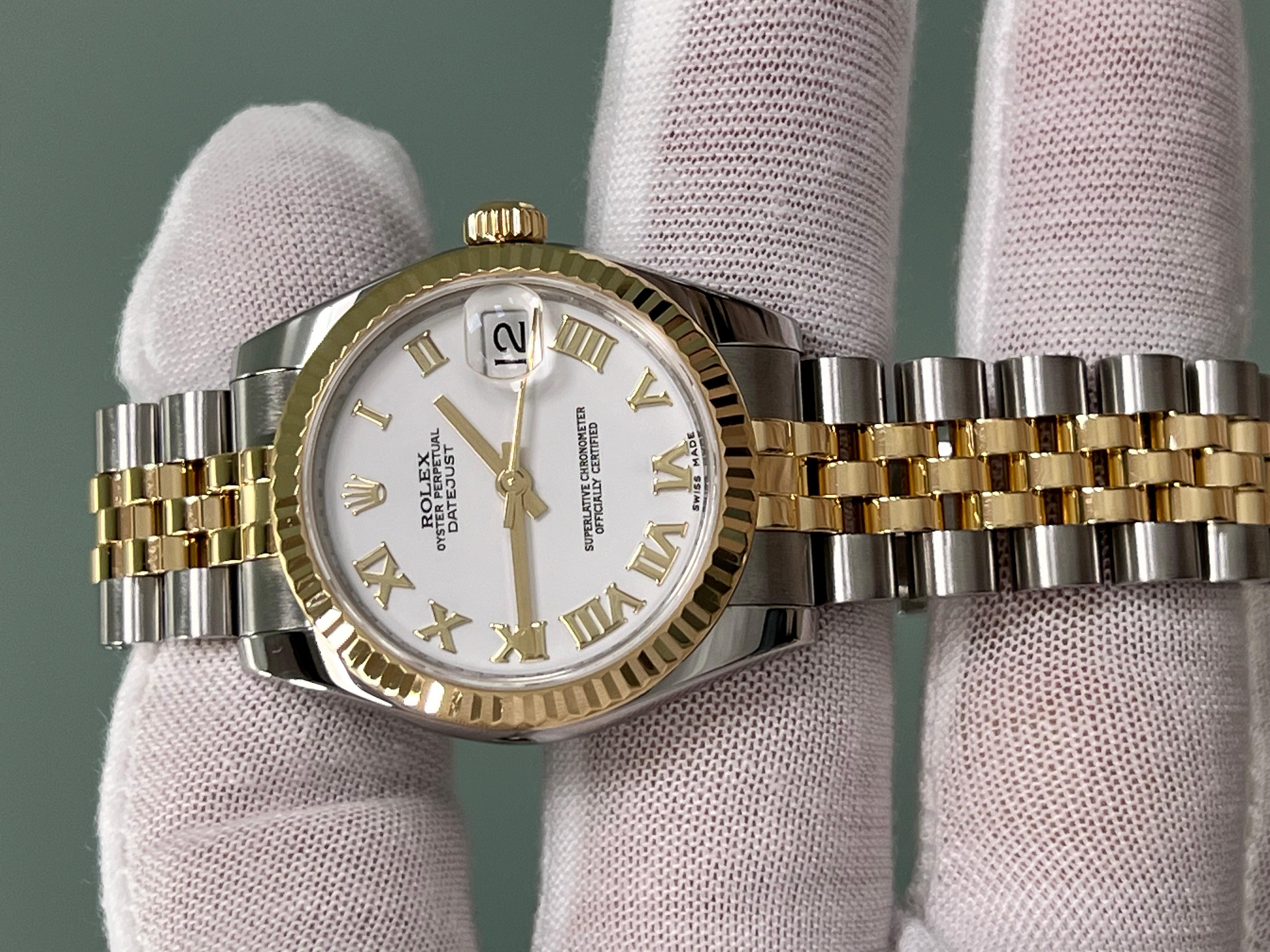 Rolex Datejust Midsize 31mm 178273 Weißer römischer 18K Gelbgold Edelstahl 6