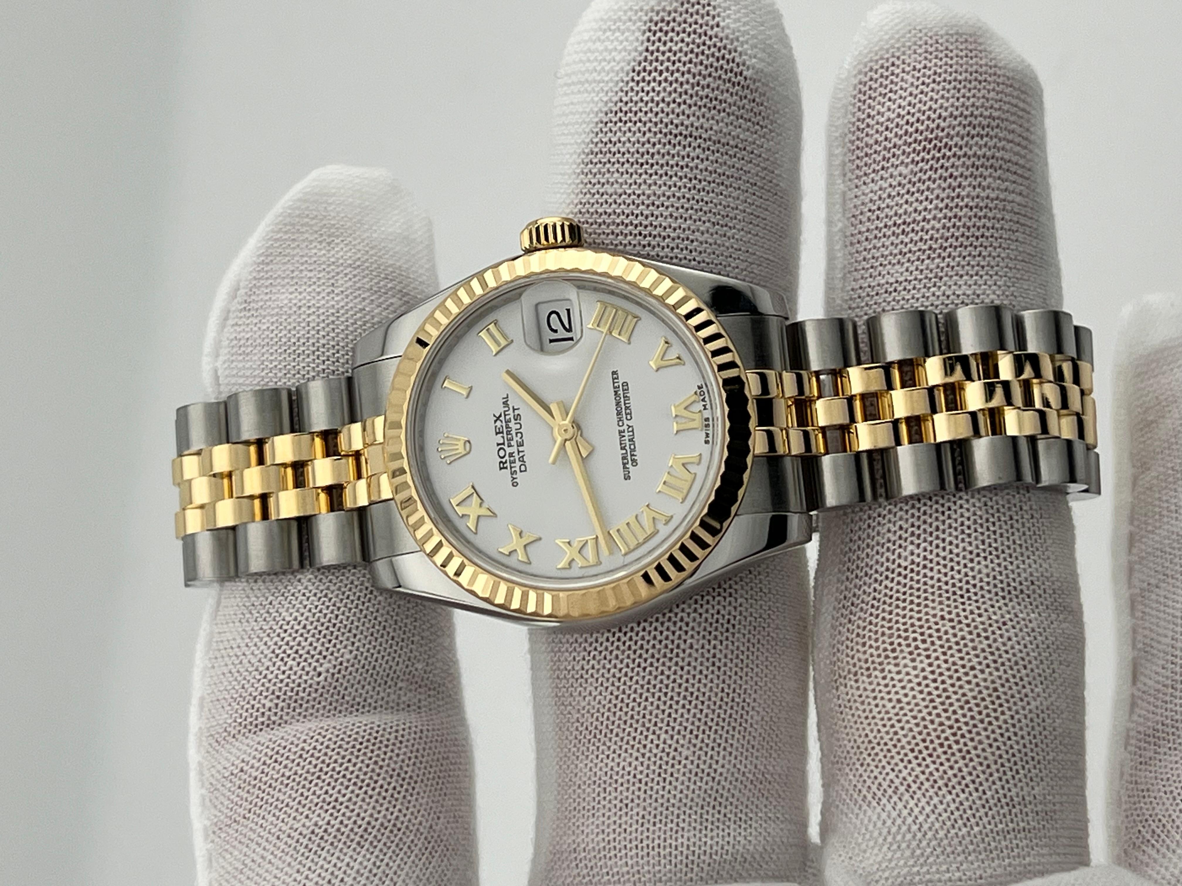 Rolex Datejust Midsize 31mm 178273 Weißer römischer 18K Gelbgold Edelstahl im Zustand „Hervorragend“ in San Diego, CA