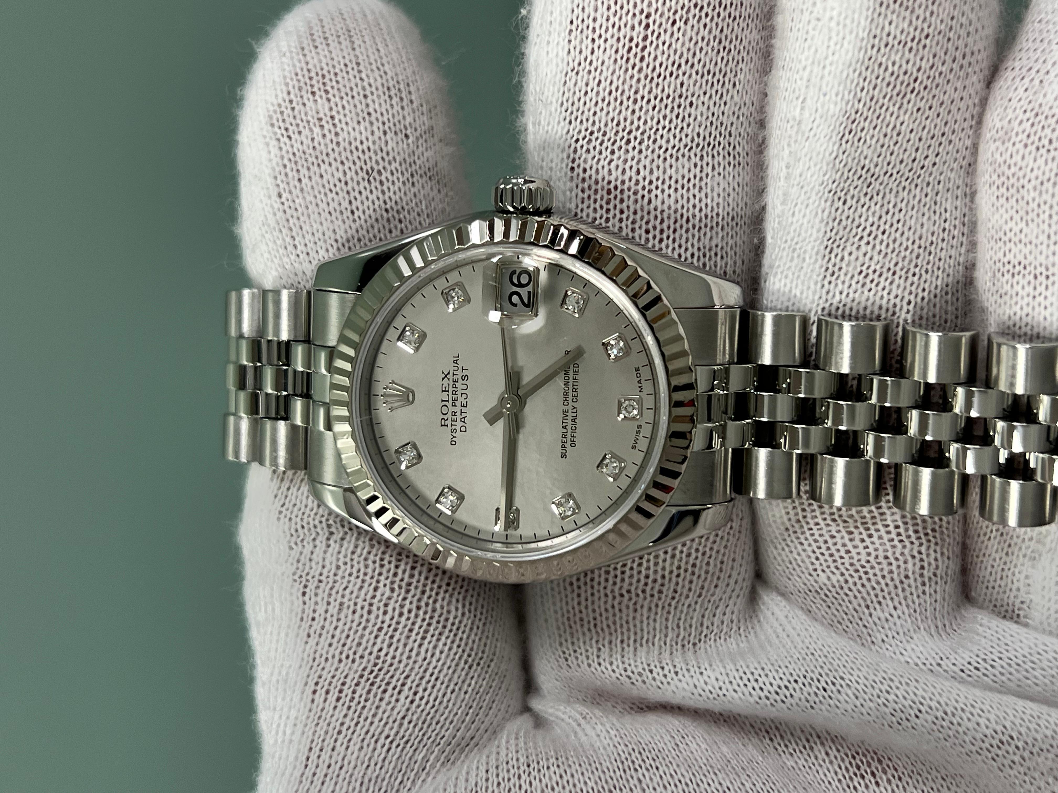 Rolex Datejust Midsize 31mm 178274 Factory MOP Diamond Dial 18K Gold Steel For Sale 6