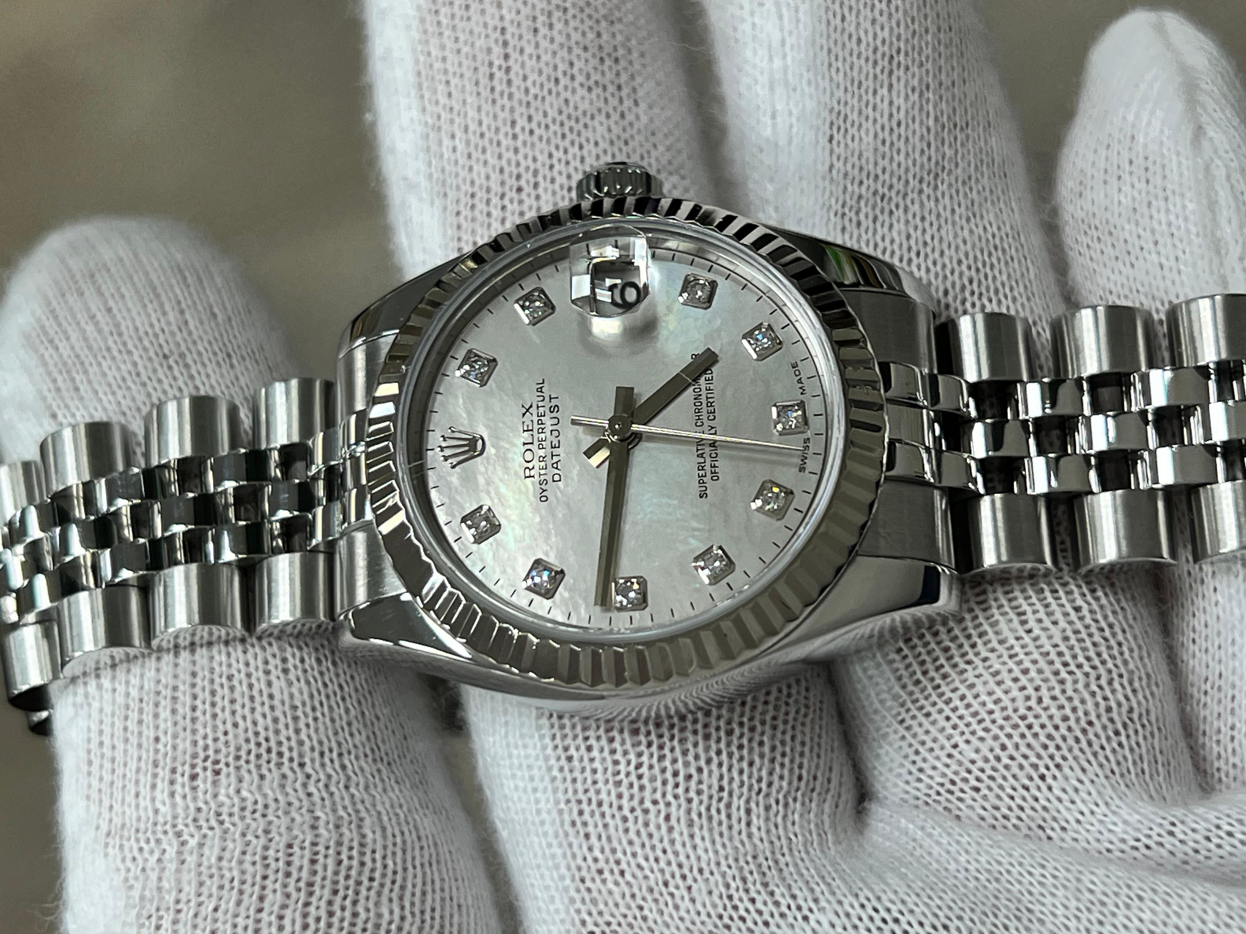 Rolex Datejust Midsize 31mm 178274 Factory MOP Diamond Dial 18K Gold Steel For Sale 8