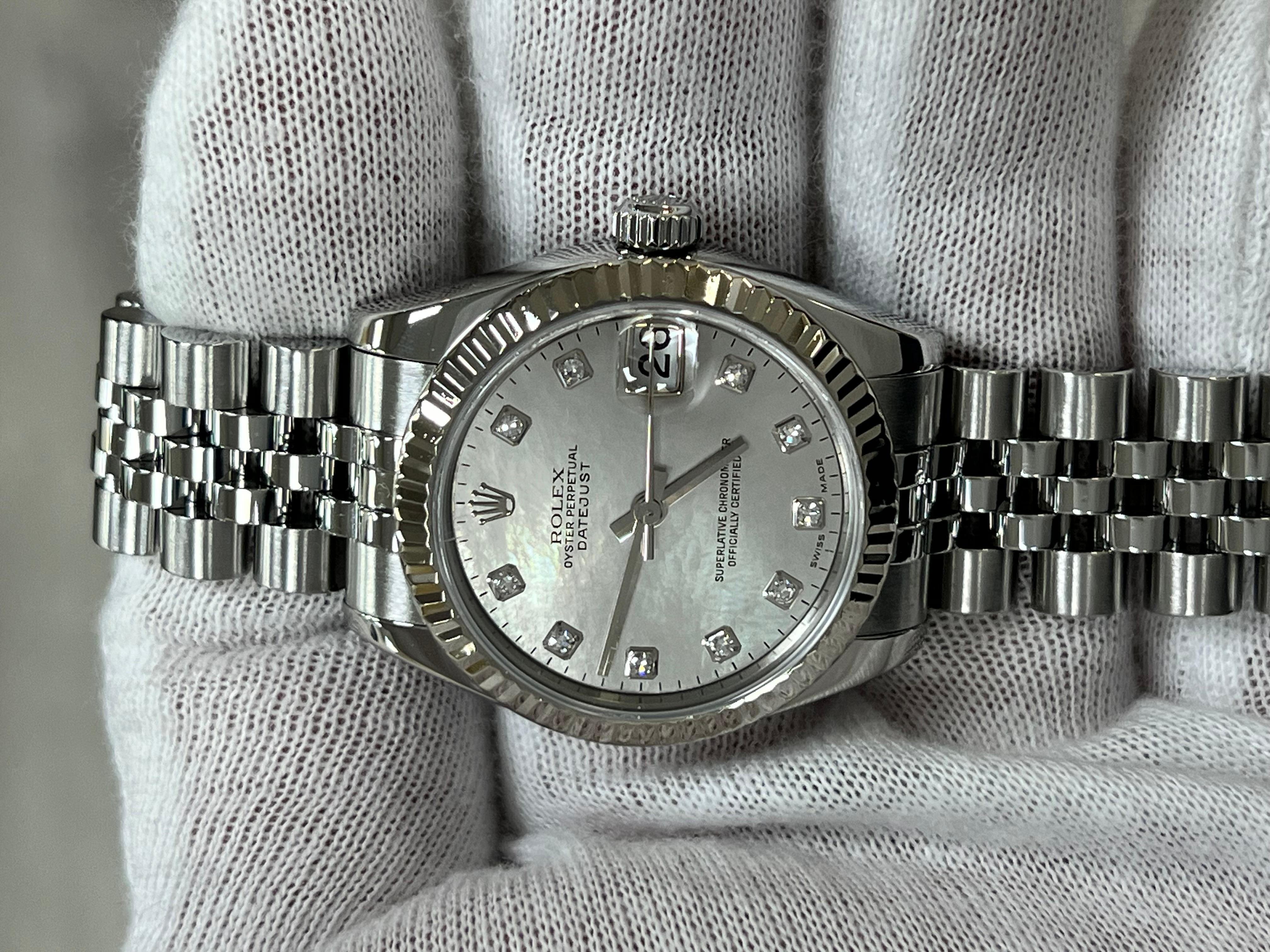 Rolex Datejust Midsize 31mm 178274 Factory MOP Diamond Dial 18K Gold Steel For Sale 9