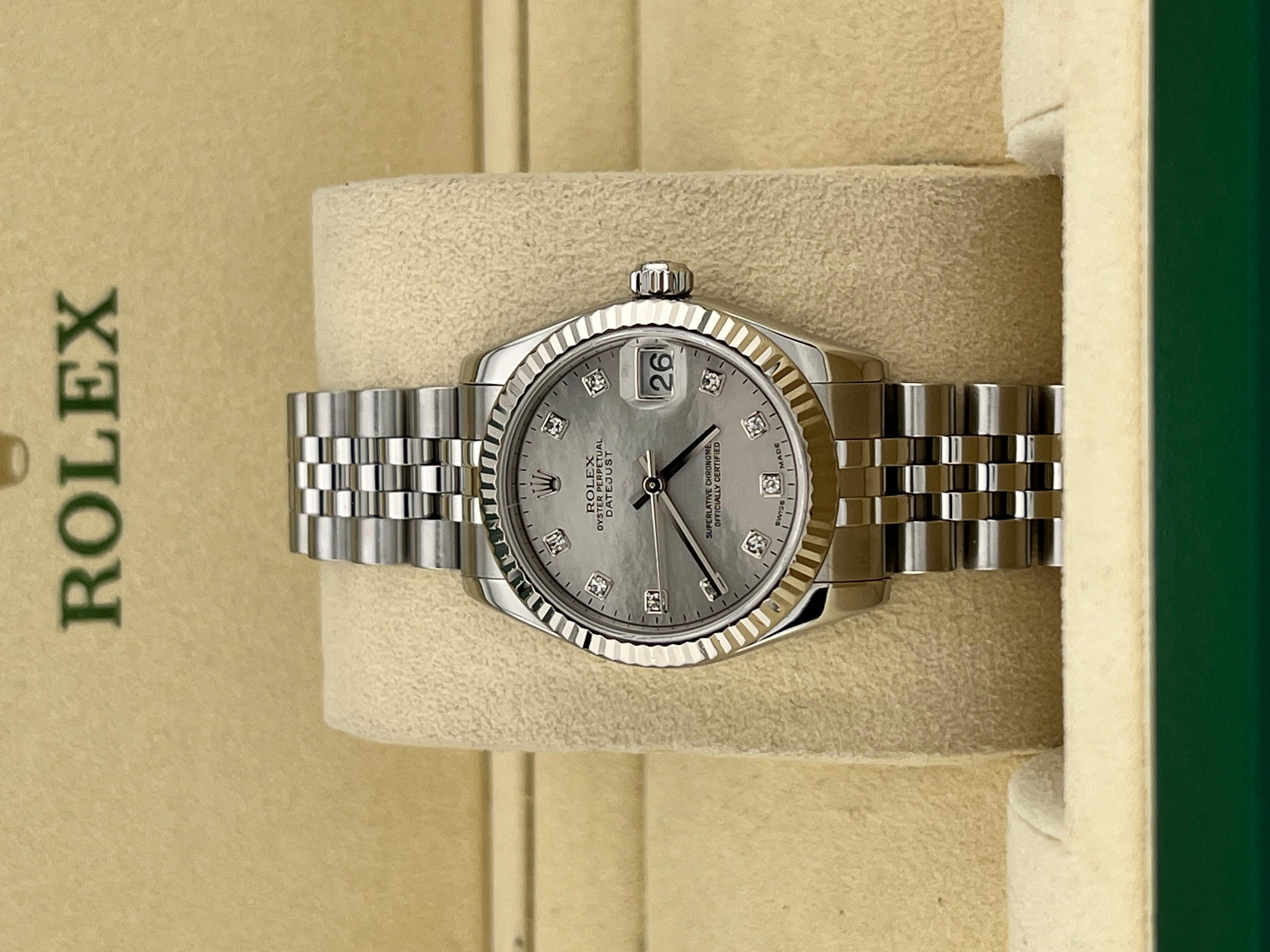 Rolex Datejust Midsize 31mm 178274 Factory MOP Diamond Dial 18K Gold Steel In Excellent Condition For Sale In San Diego, CA