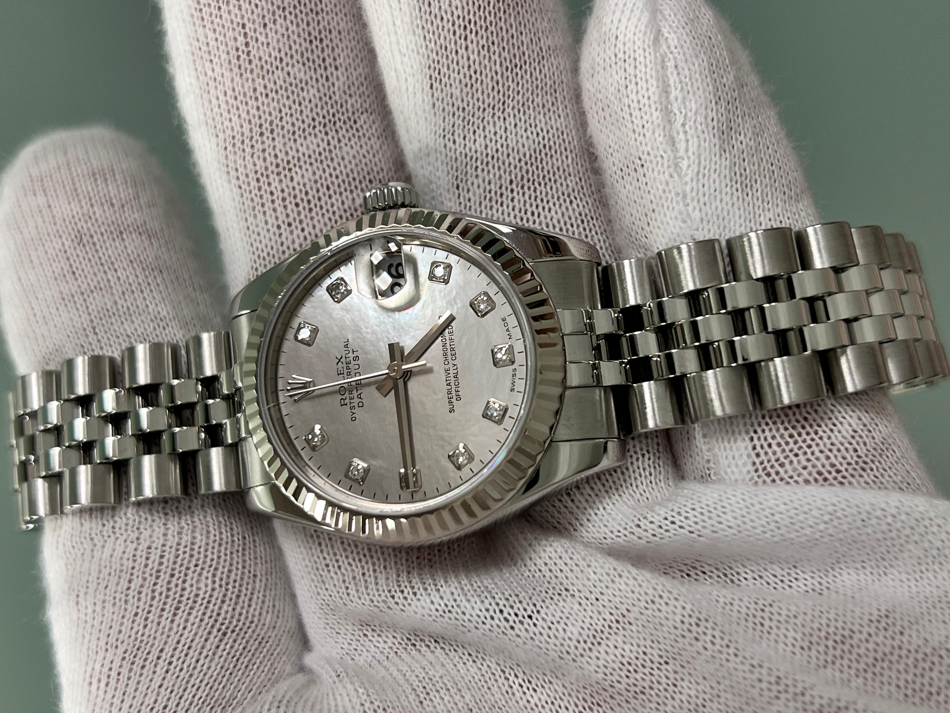Rolex Datejust Midsize 31mm 178274 Factory MOP Diamond Dial 18K Gold Steel For Sale 5