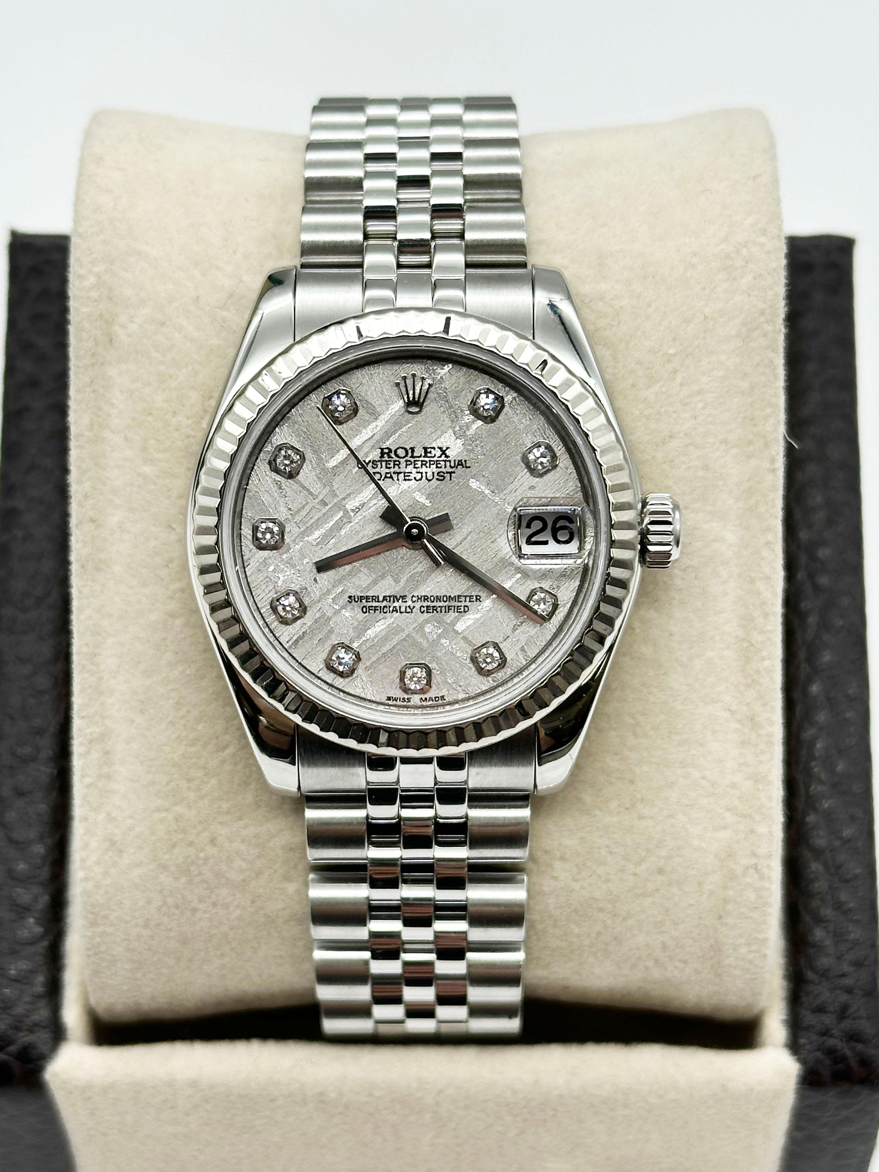 Rolex Datejust Midsize 31mm 178274 Meteorit Diamant Zifferblatt Stahl 18K Gold Box mit Stahlschachtel im Zustand „Hervorragend“ in San Diego, CA