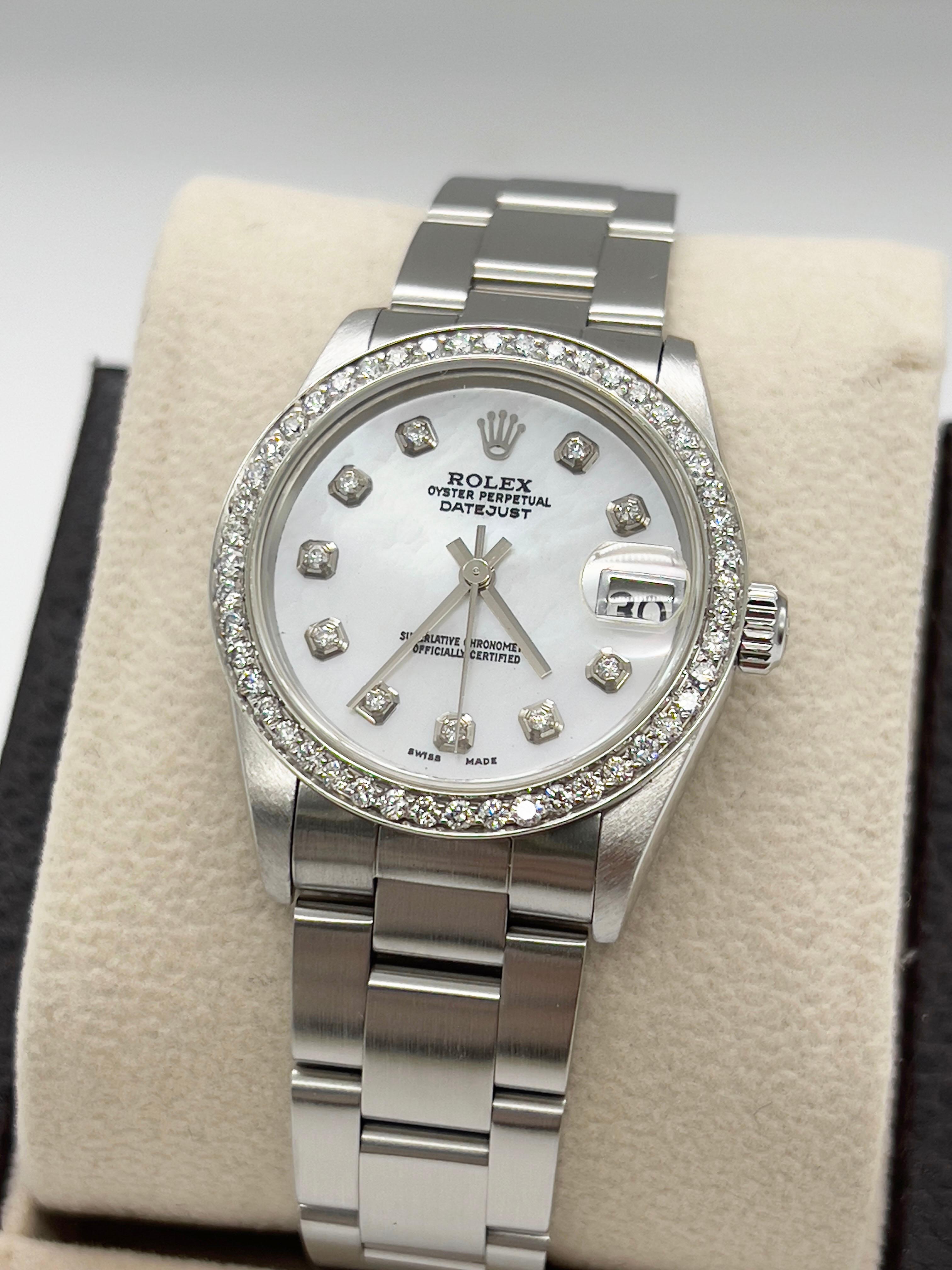 Rolex Datejust Midsize 31mm 78240 MOP Diamond Dial Diamond Bezel Stainless Steel In Excellent Condition In San Diego, CA