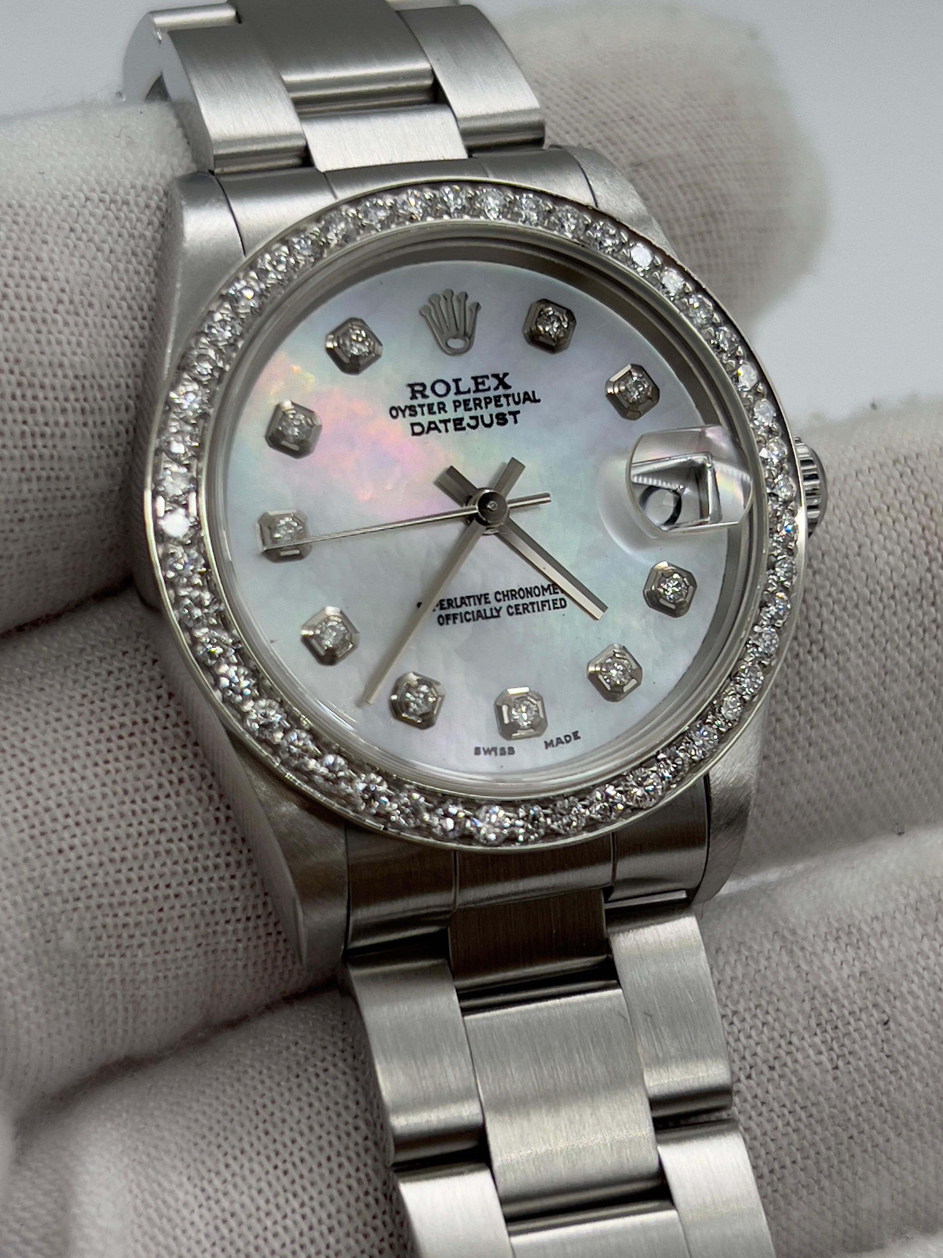 Women's Rolex Datejust Midsize 31mm 78240 MOP Diamond Dial Diamond Bezel Stainless Steel