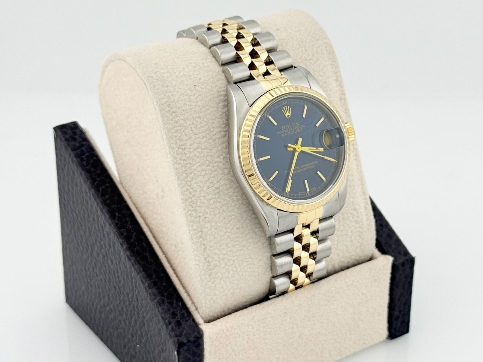 Rolex Montre Datejust taille moyenne 31 mm avec cadran bleu 78273 en or jaune 18 carats et acier inoxydable en vente 1