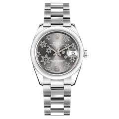 Rolex Datejust Midsize 31mm Grey Floral Motif Dial Oyster Steel Watch 178240