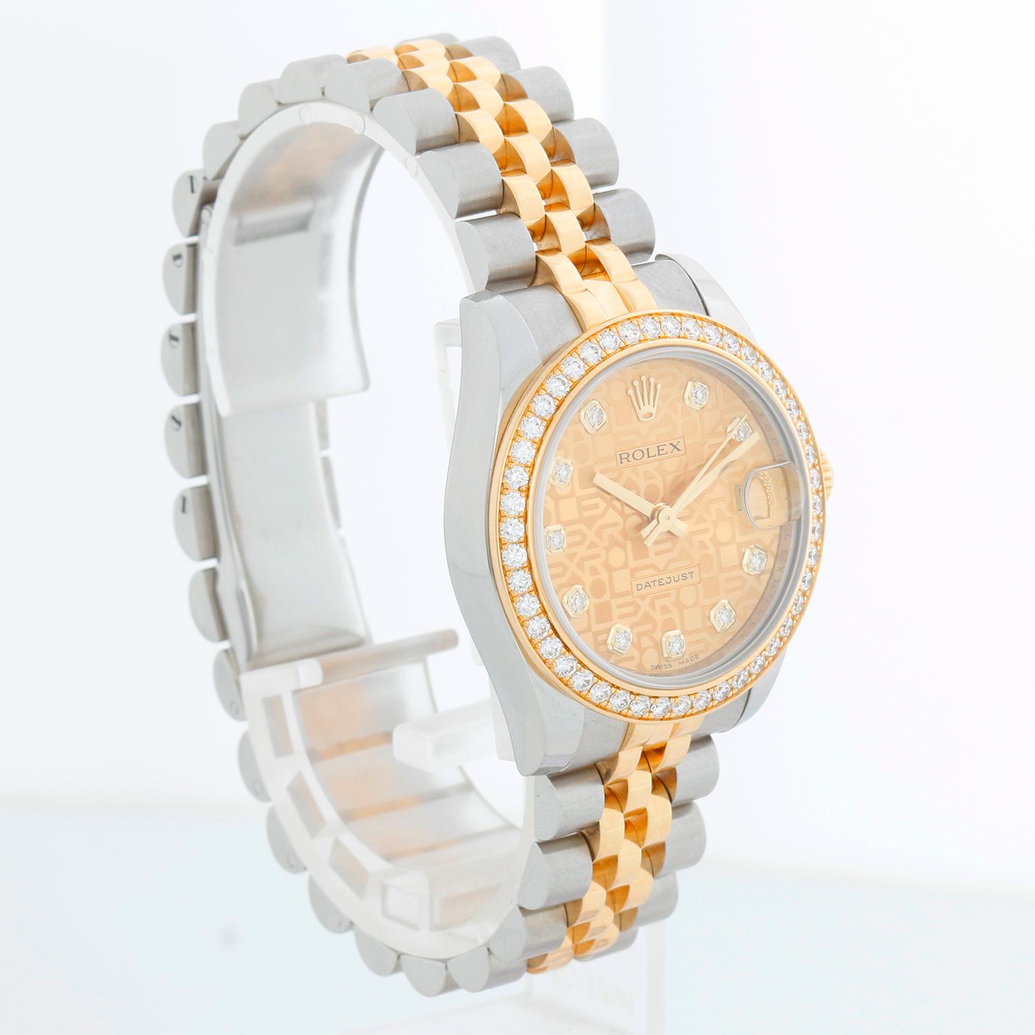 Rolex Datejust Midsize 31mm Acciaio e Oro Lunetta con Diamanti 178383 In condizioni ottime in vendita a Dallas, TX