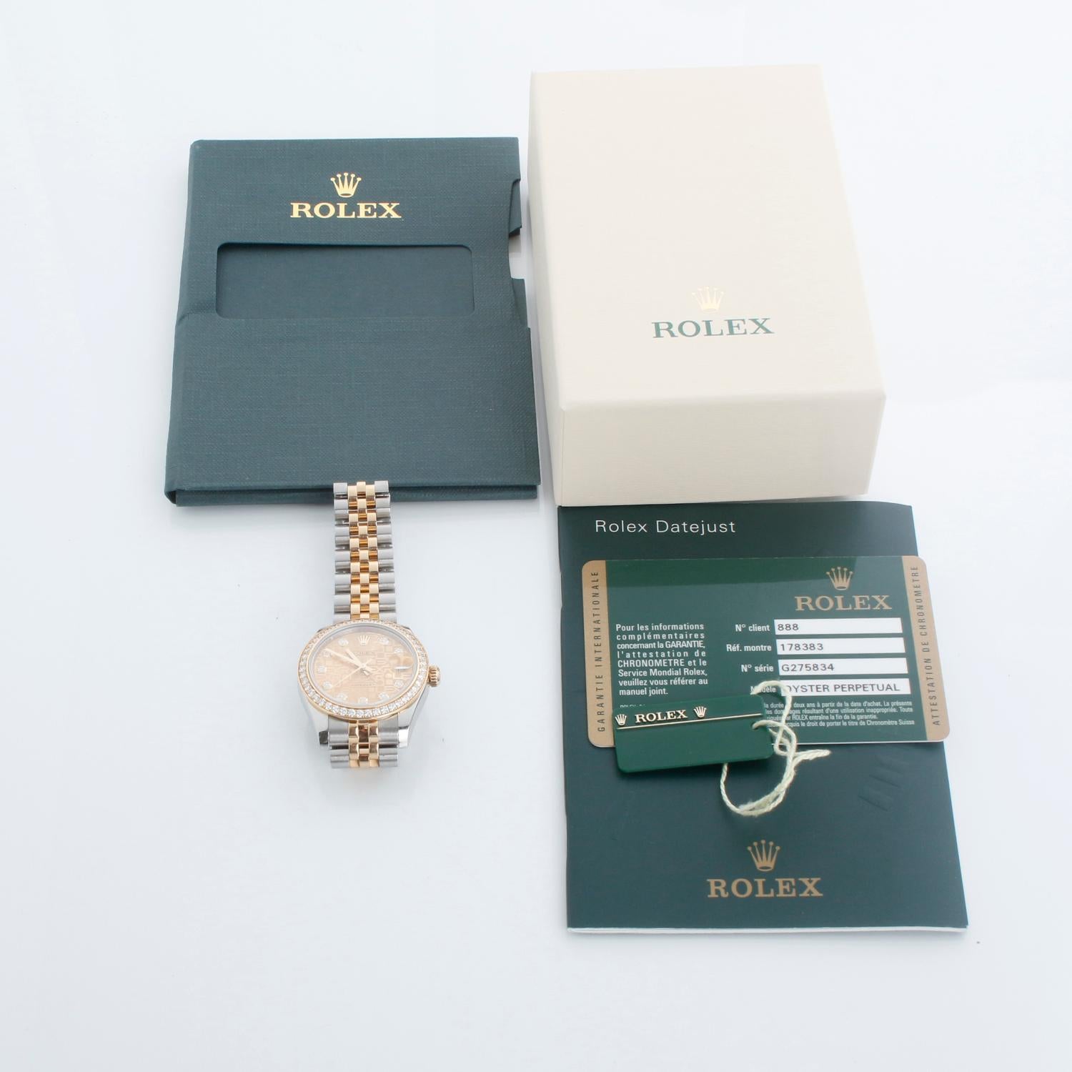 Rolex Datejust Midsize 31mm Acciaio e Oro Lunetta con Diamanti 178383 in vendita 2