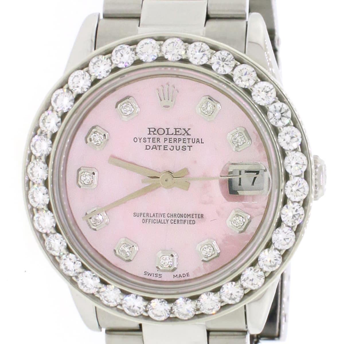 Rolex Datejust Midsize Steel Oyster Watch with 2.25Ct Diamond Bezel and Pink MOP In Excellent Condition In New York, NY