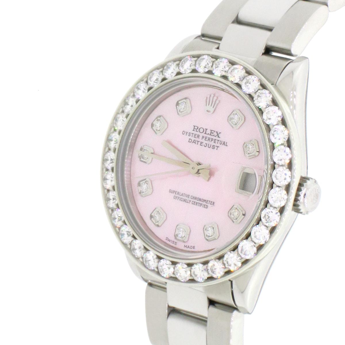 Women's Rolex Datejust Midsize Steel Oyster Watch with 2.25Ct Diamond Bezel and Pink MOP