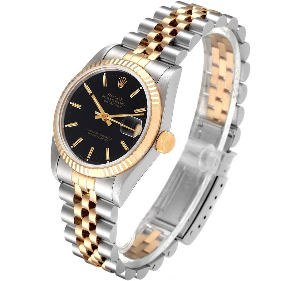 Women's Rolex Datejust Midsize Steel Yellow Gold Black Dial Ladies Watch 68273