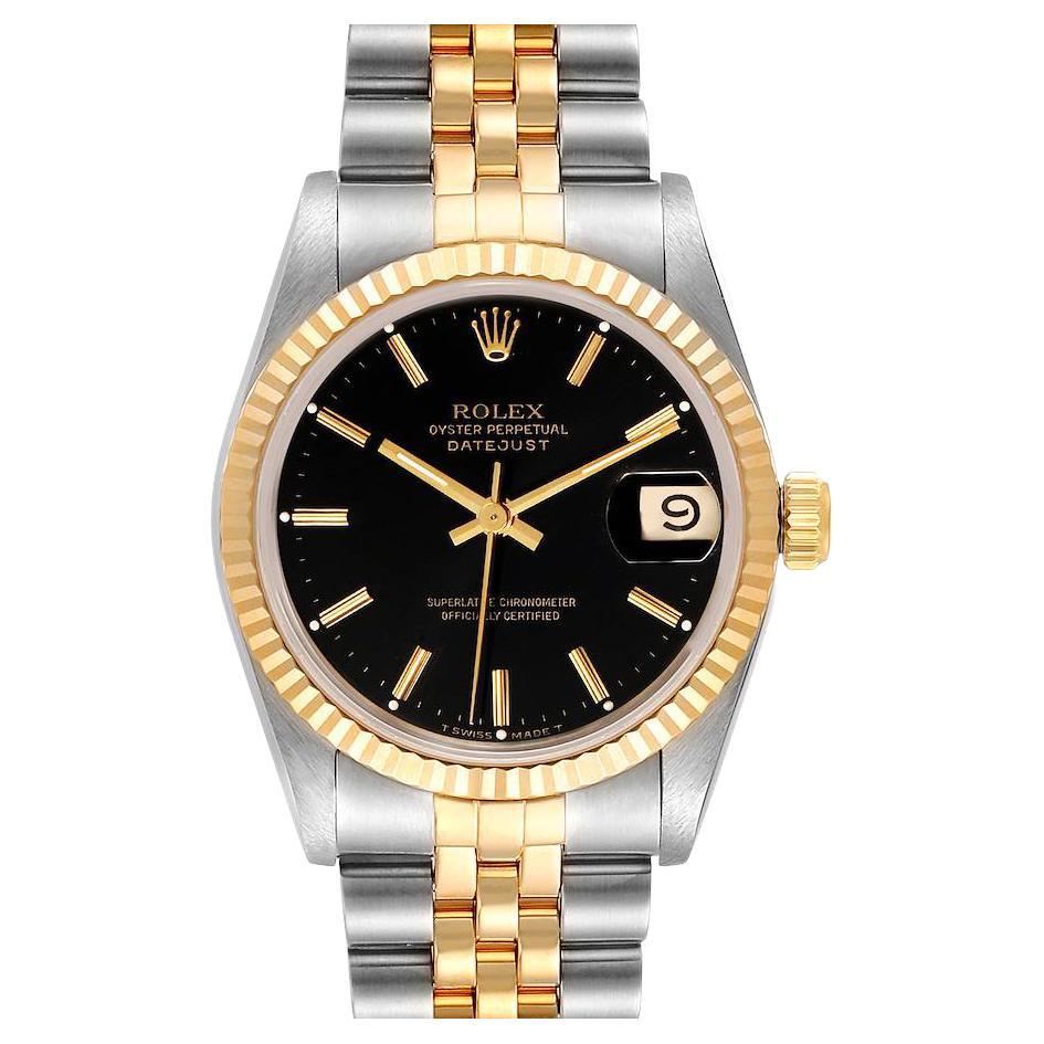 Rolex Datejust Midsize Steel Yellow Gold Black Dial Ladies Watch 68273