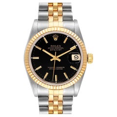Rolex Datejust Midsize Steel Yellow Gold Black Dial Ladies Watch 68273