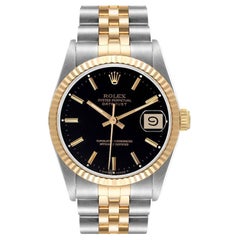 Rolex Datejust Midsize 31mm Steel Yellow Gold Black Dial Ladies Watch 68273