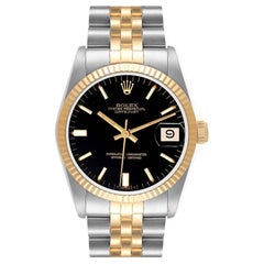 Rolex Datejust Midsize Steel Yellow Gold Black Dial Ladies Watch 68273