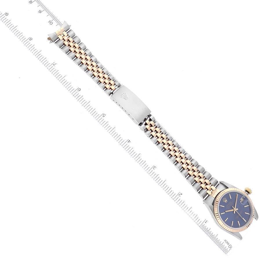 Rolex Datejust Damenuhr, Midsize 31mm, Stahl, Gelbgold, blaues Zifferblatt 68273 im Angebot 7