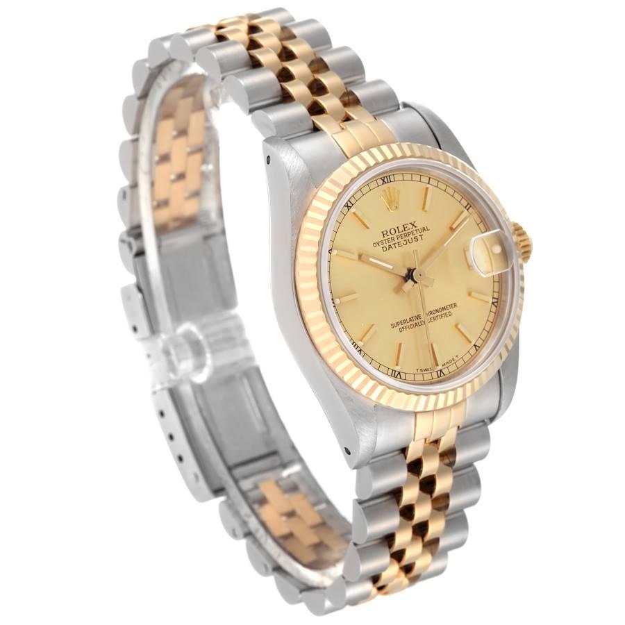Rolex Datejust Midsize 31mm Stahl Gelbgold Champagner Zifferblatt Damenuhr 68273 im Zustand „Hervorragend“ in Atlanta, GA