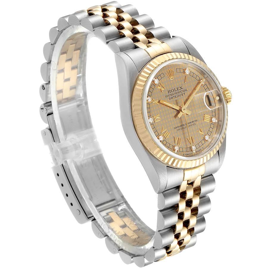 Rolex Datejust Midsize Steel Yellow Gold Diamond Ladies Watch 68273 In Excellent Condition In Atlanta, GA