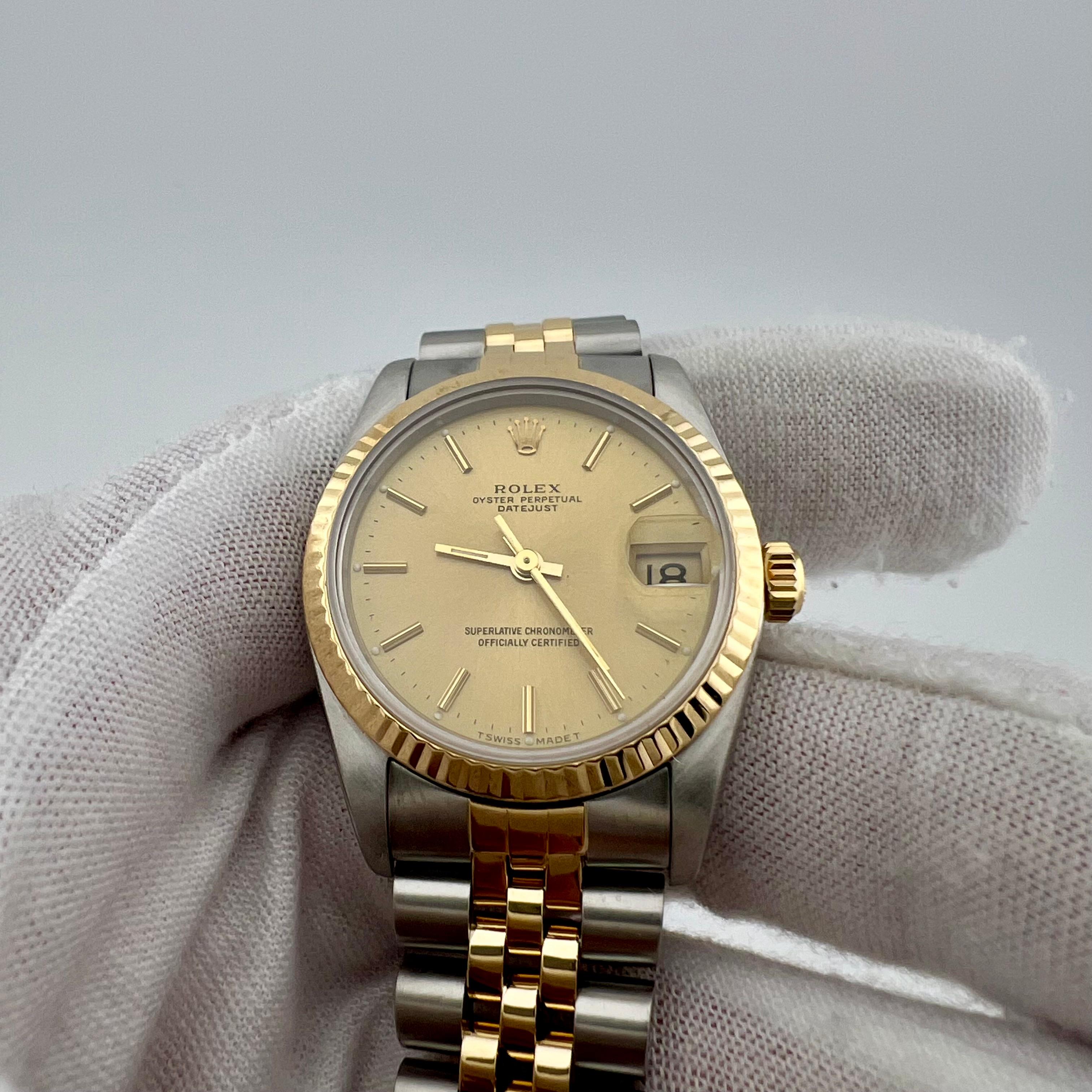 Rolex Datejust Midsize 68273 31mm Or jaune 18k Acier Rolex Service Card en vente 8