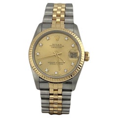 Rolex Datejust Midsize 68273 31mm Champagne Diamond Dial 18k Gold Steel