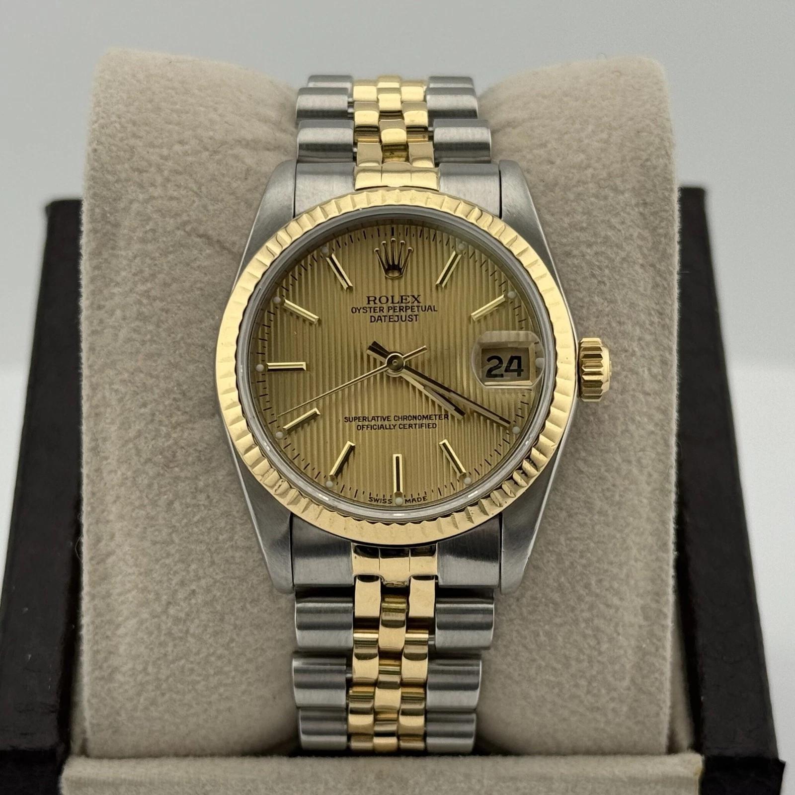 Rolex Datejust Midsize 68273 31mm Champán Tapiz Oro 18k Acero Tarjeta de servicio en venta 2
