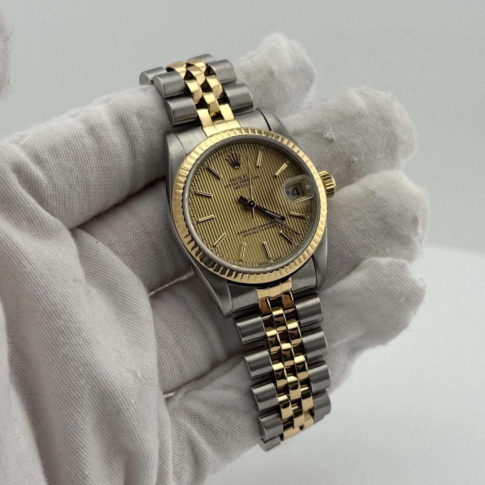 Rolex Datejust Midsize 68273 31mm Champán Tapiz Oro 18k Acero Tarjeta de servicio en venta 3