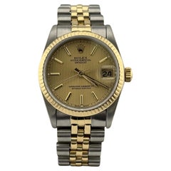 Rolex Datejust Midsize 68273 31mm Champán Tapiz Oro 18k Acero Tarjeta de servicio